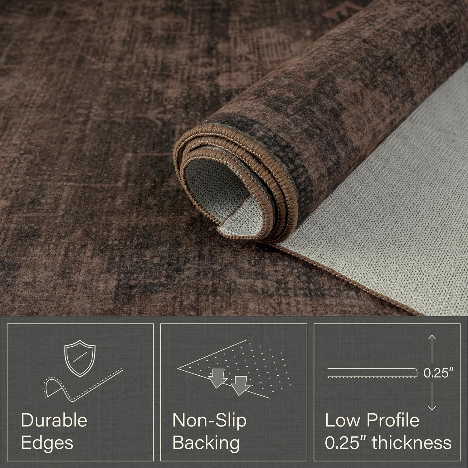 Washable 2x3 Entry Rug for Entryway, Kitchen, Low Pile Anti-Slip Stain Resistant Front Door Mat, Dark Taupe Brown Modern Farmhouse Neutral Distressed Geometric Throw Area Rug for Bathroom