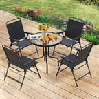 S AFSTAR Patio Chairs Set of 4, Outdoor Folding Lawn Chairs Sling Back Dining Chairs with Armrests & Breathable Seat, Metal Frame Folding Chairs for Garden, Deck, Yard & Porch