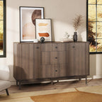 59" Buffet Cabinet with Drawers, Large Fluted Sideboard Buffet Storage Cabinet with Charging Station, Shelves and Doors, Modern Accent Coffee Bar Console Table for Kitchen, Entryway and Living Room