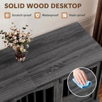 Homiflex 53 Inch Wooden Dog Crate Furniture Heavy Duty Dog Kennel Furniture with Sliding Doors for Large Breed Decorative Solid Wood Dog Cage End Table for Indoor, Grey