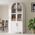 roomfitters 71" Pantry Cabinet with Arched Top & Glass Doors, 4-Door Storage Hutch with Adjustable Shelves for Kitchen, White