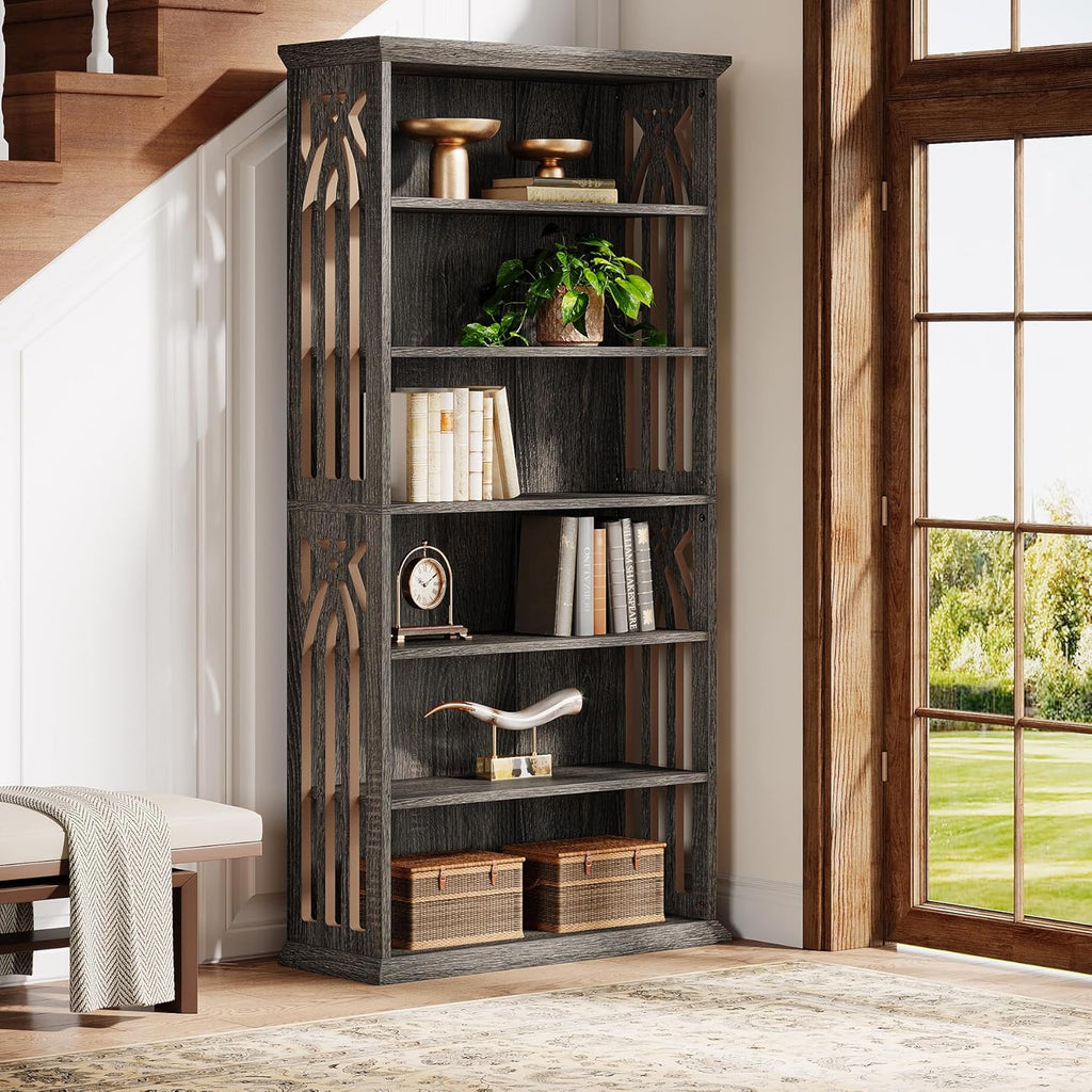 Tribesigns 6-Tier Gray Bookshelf, 75-Inch Tall Bookcase, Large Bookshelves and Bookcases Freestanding Display Shelves, Wood Book Shelf for Living Room, Home Office, Bedroom, Gray