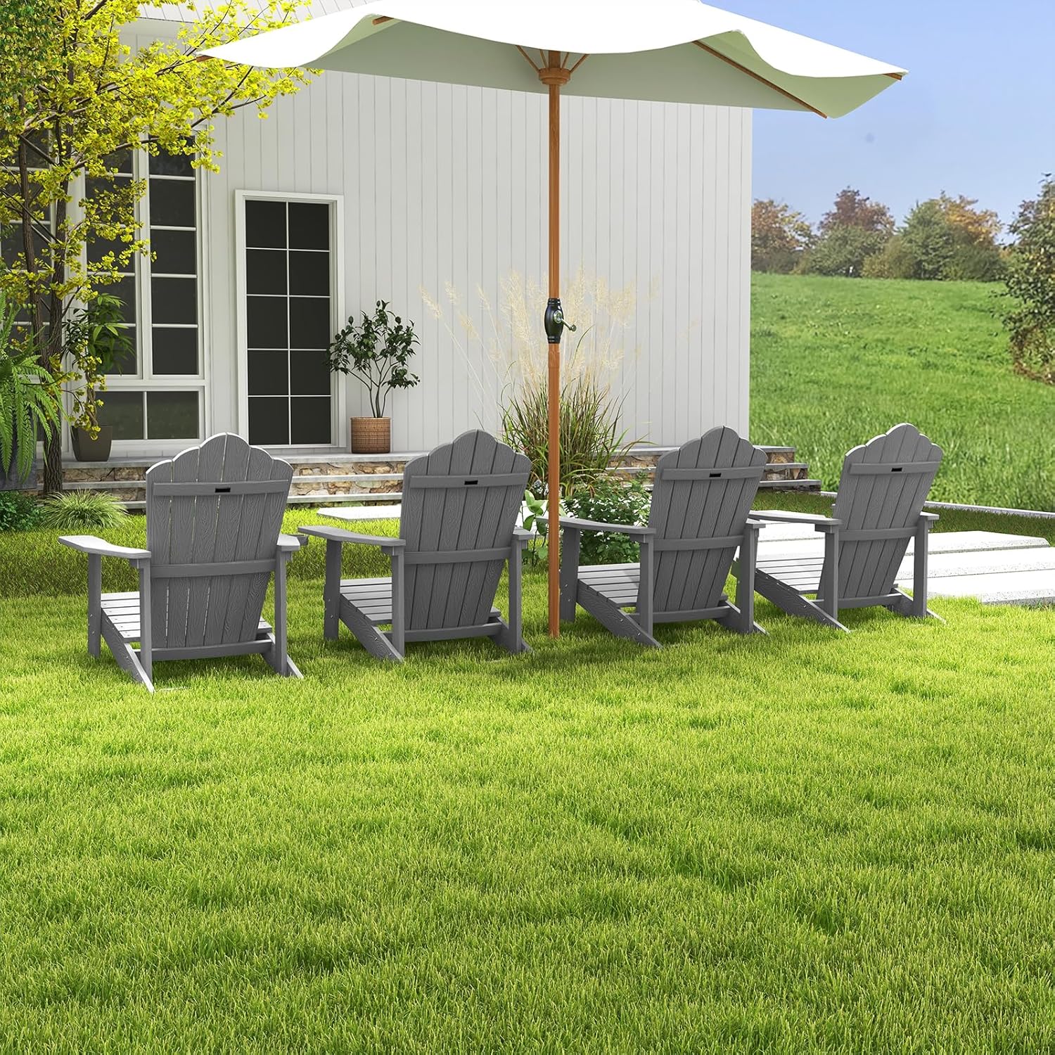 ORALNER Outdoor Adirondack Chair with Cup Holder, Plastic Resin Outdoor Deck Chair, 380 LBS Capacity, for Patio, Backyard, Porch, Balcony, Poolside, Garden, Lawn, Firepit (4, Gray)