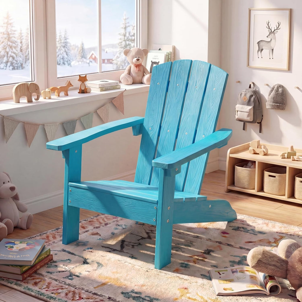 Costzon Kids Adirondack Chair, All-Weather HIPS Patio Chair with High Backrest, Armrests, Fire Pit Chair for Kids Ages 3-8, Indoor Outdoor Kids Patio Lounge Chair for Garden, Lawn, Yard (2, Turquoise)