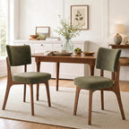 YOUNIKE Wooden Dining Chair, Chenille Fabric Upholstered Dining Room Chair Kitchen Side Chair, Farmhouse Dinner Chair with Solid Wood Legs for Kitchen Dining Vanity, Green (Single Pack)