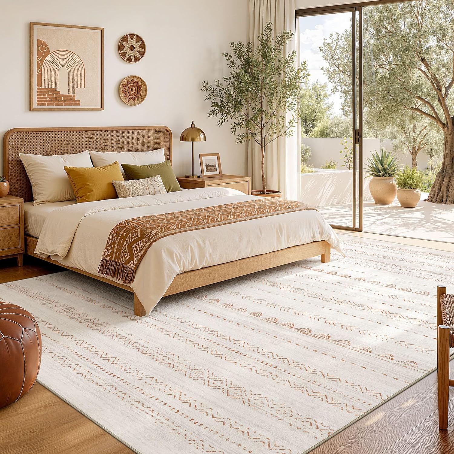 Nakagishi Area Rug Living Room Rugs: 5x7 Large Soft Machine Washable Boho Moroccan FarmNeutral Stain Resistant Indoor Floor Carpet for Bedroom Under Dining Table Home Office Decor-Cream Brown