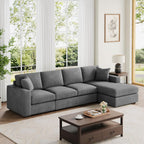 VANOMi 119" L-Shaped Sectional Sofa with Reversible Chaise, Modern Corduroy Couch with Deep Seats, 4-Seater Upholstered Sofa for Living Room or Apartment, Dark Grey