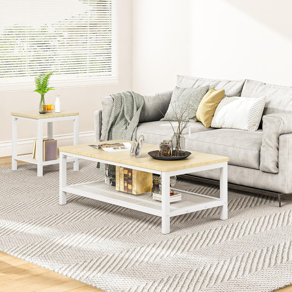 AWQM Coffee Table Coffee Table and end Table Sets Living Room Table | For Living Room, Small Apartment, Home Office, Sofa Storage Side Table & Bedroom Use (Oak)