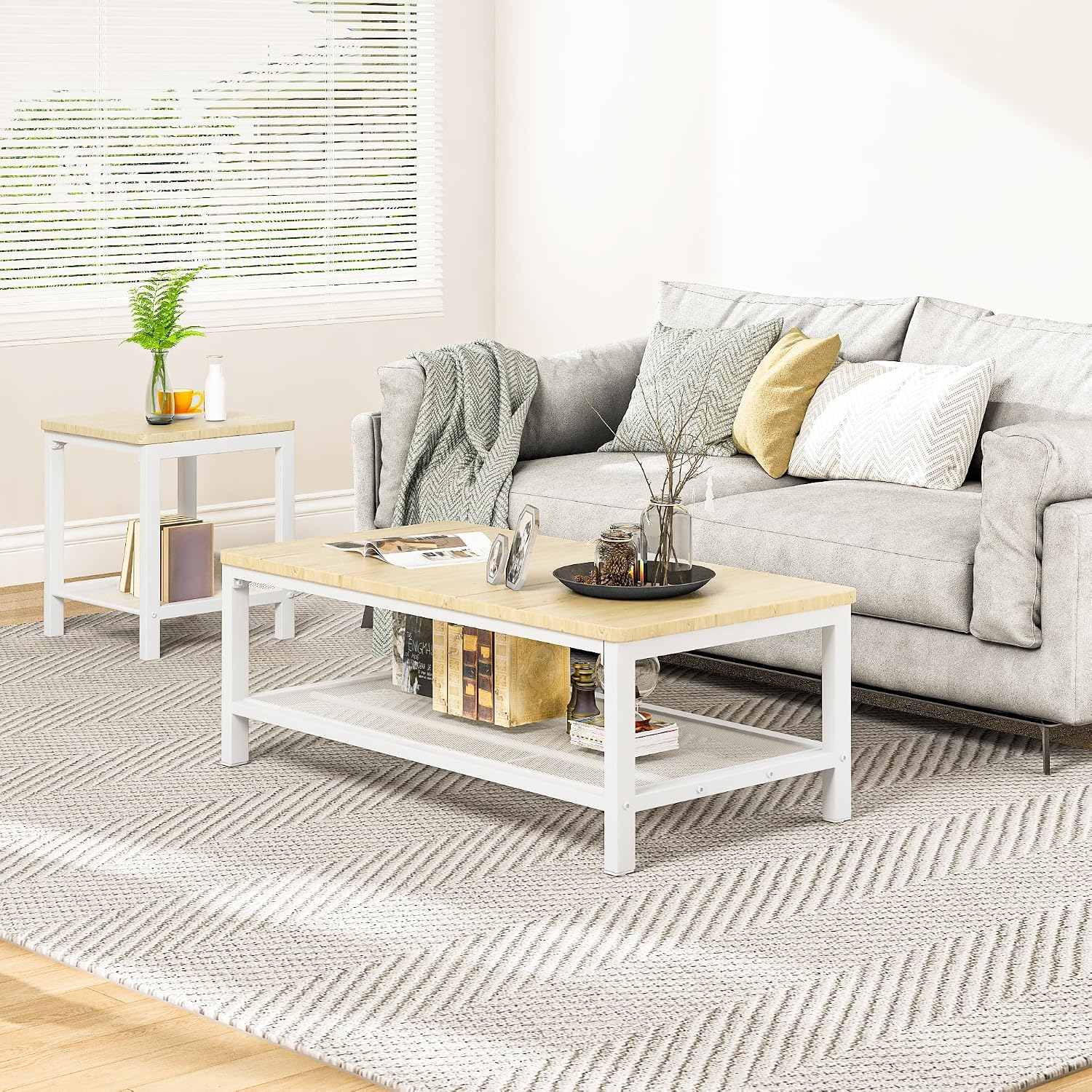 AWQM Coffee Table Coffee Table and end Table Sets Living Room Table | For Living Room, Small Apartment, Home Office, Sofa Storage Side Table & Bedroom Use (Oak)