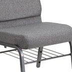Flash Furniture HERCULES Series 21''W Church Chair in Gray Fabric with Book Rack - Silver Vein Frame