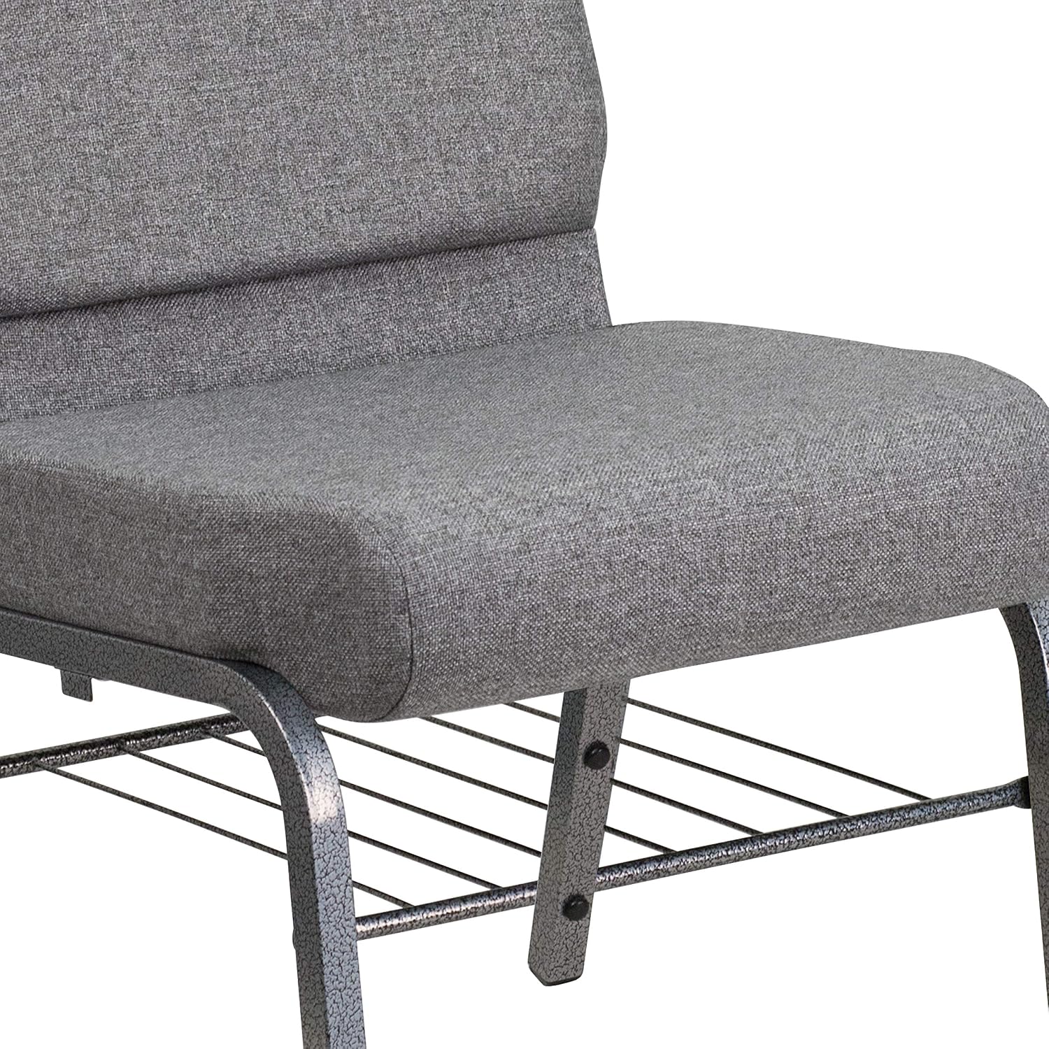 Flash Furniture HERCULES Series 21''W Church Chair in Gray Fabric with Book Rack - Silver Vein Frame