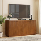 Fluted Sideboard Buffet Cabinet, 63" Wooden Credenza Storage Cabinet with 4 Doors and Adjustable Shelves, Fluted Sideboard Cabinet for Kitchen, Living Room, Brown