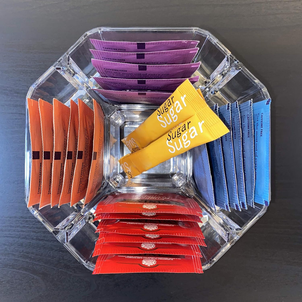 Tea Organizer - Clear Acrylic Tea Bag & Sugar Packet Holder for Pantry, Cabinet, Countertop & Coffee Station