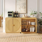 30.3" Modern Sideboard Buffet Cabinet w/ Storage & Fluted Arched Doors, Accent Storage Cabinet, Coffee Bar Buffet Console Table Credenza for Dining Room/Living Room/Entryway/Small Space, Natural Wood