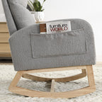 JEEOHEY Rocking Chair Nursery,Teddy Fabric Upholstered Baby Glider Rocker Chair,Comfy Accent Arm Chair with Side Pockets&Solid Wood Legs,Modern Nursing Single Sofa Chair for Living Room,Bedroom(Grey)