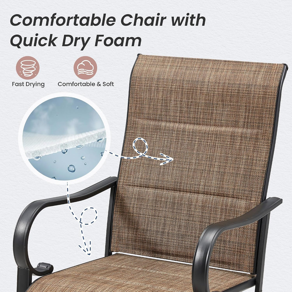 HOMREST Outdoor Swivel Bar Stools Set of 2, High Patio Swivel Bar Chairs with Padded Back & Seat, All-Weather Textilene Tall Patio Chair with Curved Armrest & Metal Footrest for Outside,Dark Brown