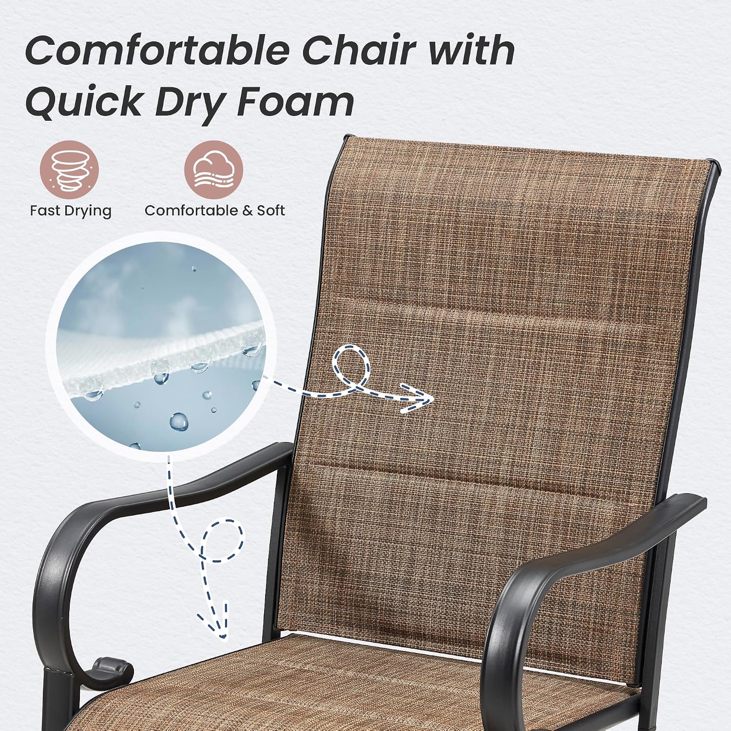 HOMREST Outdoor Swivel Bar Stools Set of 2, High Patio Swivel Bar Chairs with Padded Back & Seat, All-Weather Textilene Tall Patio Chair with Curved Armrest & Metal Footrest for Outside,Dark Brown