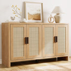 Mericonia Rattan Buffet Cabinet with Storage, Sideboard Cabinet with Doors and Adjustable Shelves, Farmhouse Coffee Bar Station Table, Modern Wood Cupboard for Kitchen, Livingroom and Dining Room