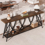 JUSTOGO 70.9" Narrow Console Table for Entryway, Industrial Long Sofa Table Behind Couch, Farmhouse Hallway Table with Storage for Living Room, Entrance, Foyer, Rustic Brown