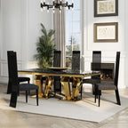 Modern Black Dining Chairs Set of 6, Upholstered High Back Dining Chairs with Stainless Steel Backrest and Legs, Luxury Dining Room Chairs for Kitchen Living Room Restaurant