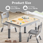GITAWUSA Kids Study Table and Chairs Set, Height Adjustable Toddler Table and Chair Set for Kids Ages 3-8, 31.5" L x 23.6" W Graffiti Desktop Plastic Children Art Table with 2 Seats, Grey