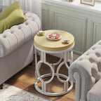 Tribesigns Round End Table Set of 2, Farmhouse Side Table with White Metal Hollow Frame, Small Bedside Table Nightstand for Living Room, Bedroom, Easy Assembly (Natural Beige,2 PCS)