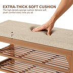 PETKABOO 27.6" Shoe Storage Bench with Cushion, Bamboo Shoe Rack Bench, 2-Tier Entryway Shoe Organizer, Supports up to 350 LB, for Hallway, Bedroom, Closet, Living Room
