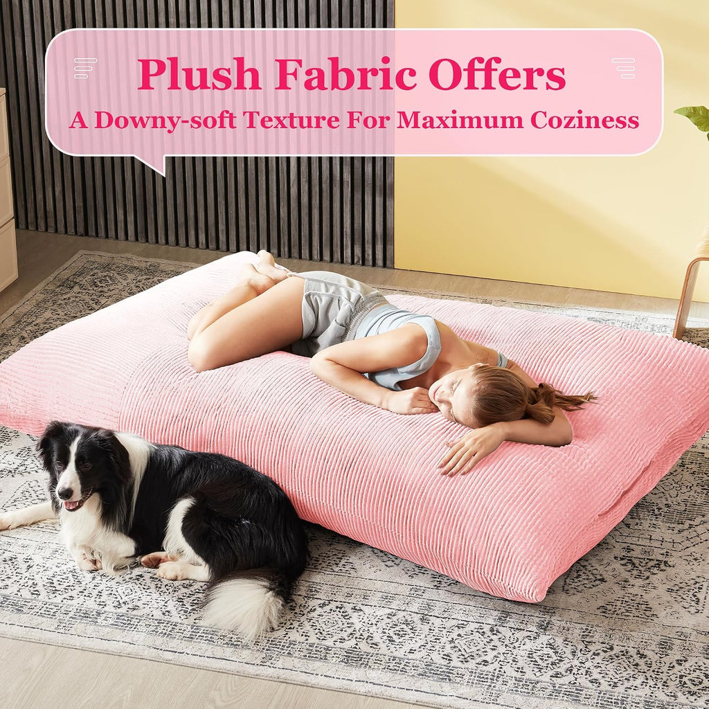 3 in 1 Big Bean Bag Chair for Adults, Large Giant BeanBag Chairs, Convertible Soft Floor Chair Cushions, Sofa & Bed, Perfect for Bedroom, Living Room, Game Room (Pink)