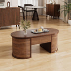 Fluted Lift Top Coffee Table with Storage, Oval Living Room Center Table with Hidden Compartment, Modern Mid-Century Wood Coffee Table for Small Spaces, Home Office, Walnut