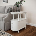 Wood End Table with 2 Drawers and Storage Shelf, Narrow Sofa Side Table for Living Room, Vintage Slim Nightstand Bedside Table for Bedroom, Slim Chair Side Table White BGA508WT