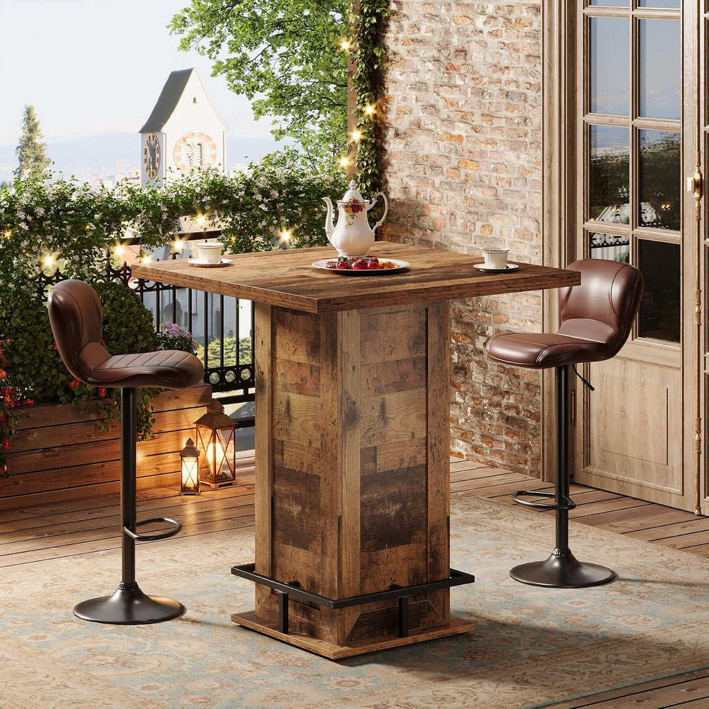 Tribesigns 39.4" H Square Bar Table, Industrial High Top Bistro Pub Cocktail Table with Metal Footrest for Kitchen Nook, Home Bar, Small Bars, Dark Brown (Table Only)