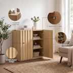 VividVibe Wide Fluted Sideboard Buffet Cabinet with Storage, 94.11" Long Credenza with 6 Integrated Finger Pulls Doors, Modular Large Buffet Table Modern Organic for Entryway Living Room Light Oak