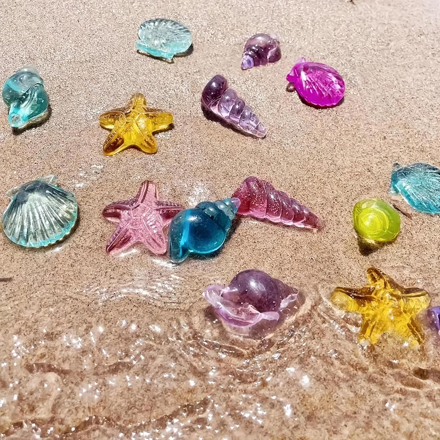 30Pcs Colorful Acrylic Sea Shells and Starfish for Vase Filler, Mixed Transparent Resin Seashells for Beach Theme Party Decoration, Fish Tank Ornaments, DIY Crafts & Table Scatter
