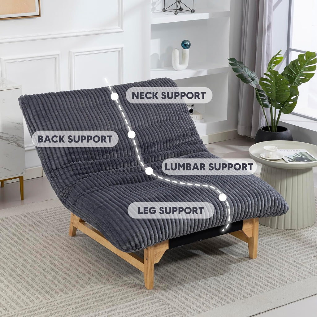 Modern Accent Chair for Living Room, Comfy Corduroy Chaise Lounge with Solid Wood Base, Oversized Single Sofa Reading Armchair with Thick Padded Cushion for Bedroom Small Spaces, Dark Grey