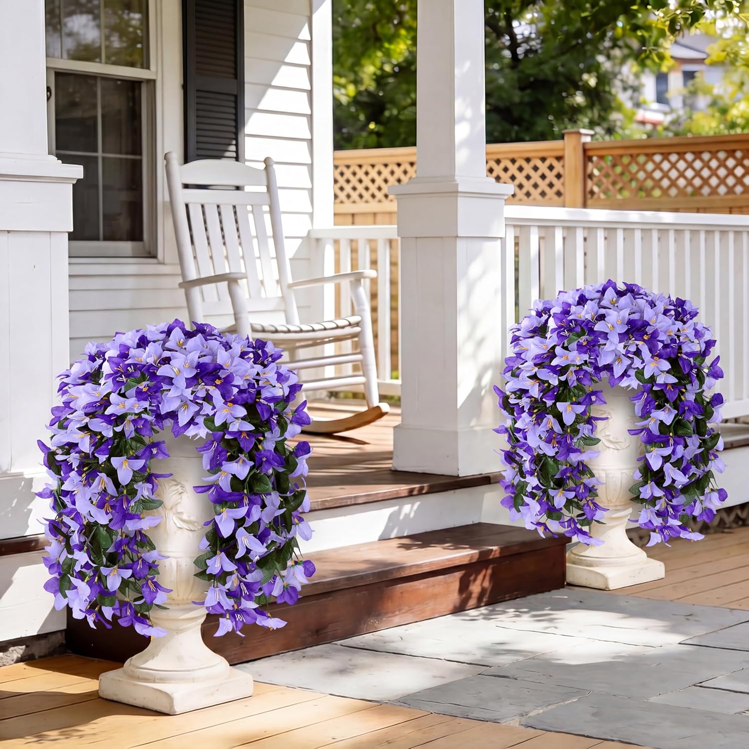 Artificial Bougainvillea Flowers Fake Hanging Flowers Plants for Outdoor Outside Decoration 2PCS Faux Silk UV Resistant Long Trailing Vines for Front Door Home Porch Patio Yard (Dark & Light Purple)