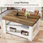 Tribesigns 55" Kitchen Island with Seating and Storage, 3-Tier Farmhouse Wood Stationary Island Table with Large Worktop & Leg Room, Coffee Bar Table with Storage Shelves for Kitchen, White and Brown