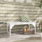Garden Bench Seat, White Slatted Wooden Outdoor Bench with Curved Seat, Patio Park Bench for Front Porch Backyard Deck Lawn Yard Garden Entryway Seating