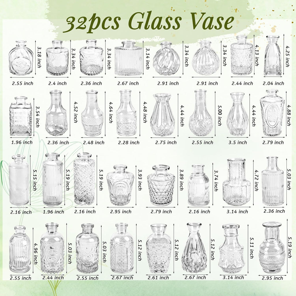 Der Rose Glass Bud Vases Set of 32 Small Clear Flower Vases for Rustic Wedding Centerpieces Table Decorations and Home Office Decor(Clear)
