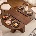 ClinQ 43.3-59in Extendable Round Room Dining Table for 4-6, Modern Kitchen Oval Dining Room Table, Removable Leaves Space Saving, Wooden Base Storage Shelf, Kitchen, Living Room, Dining Room, LWalnut