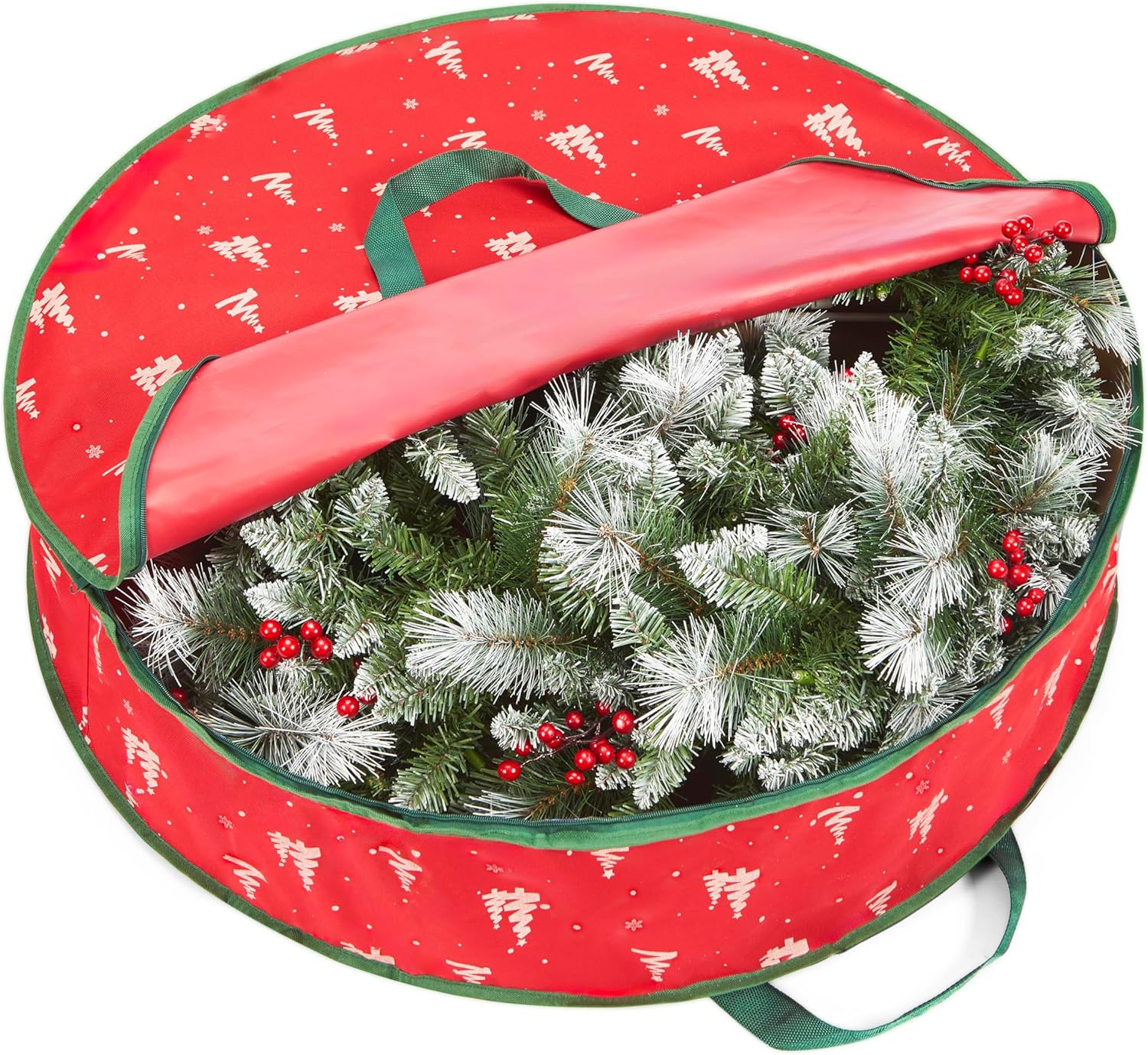 36 Inch Wreath Storage Container, 1 Pack Deluxe Wreath Storage Bag with Dual Zippers, Easy Access Christmas Wreath Storage Bag with Carry Handles and Clear Label Pocket