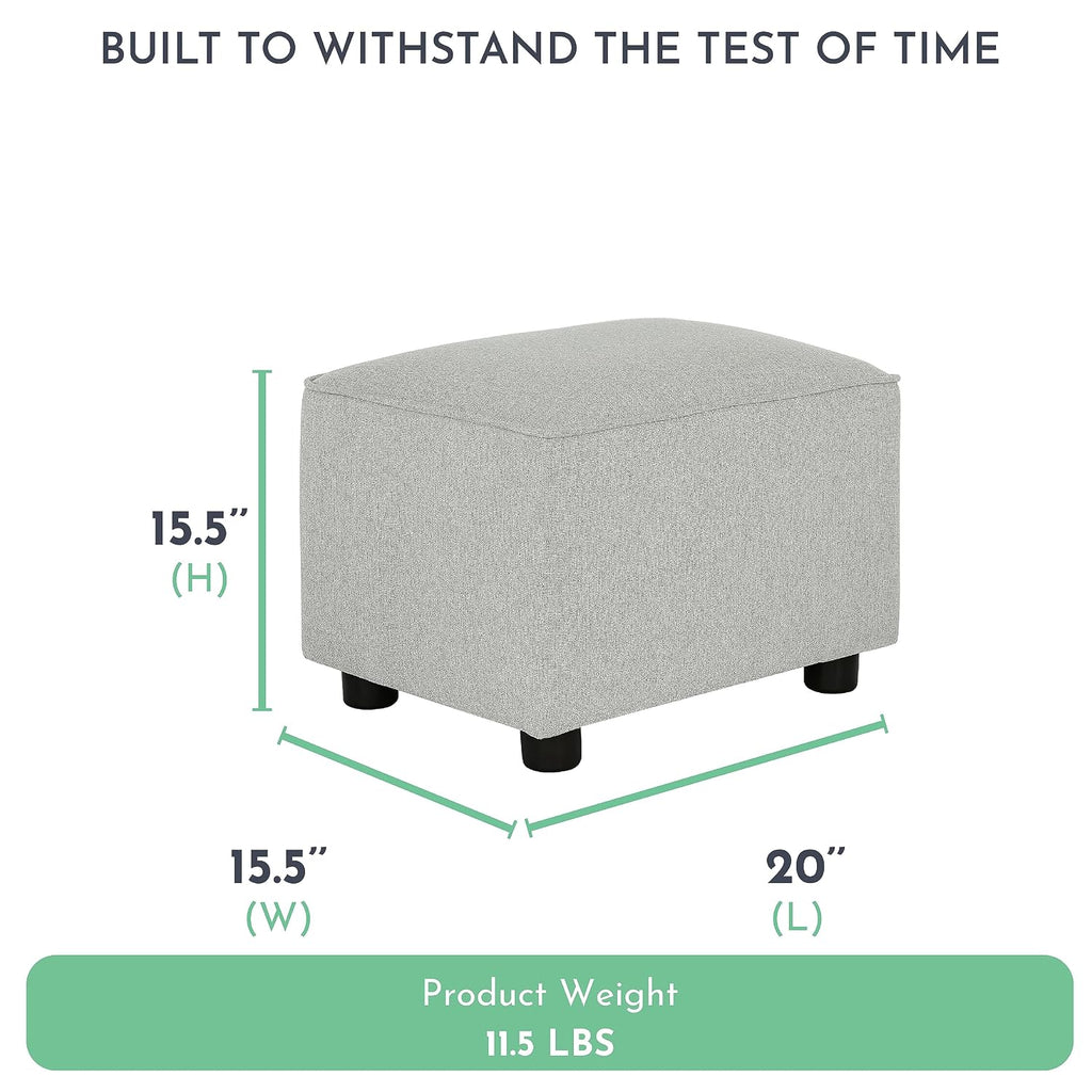 Evolur Holland Upholstered Ottoman in Harbor, Foot Rest Stool for Nursing Moms, Tool-Free Assembly, Made for Every Décor