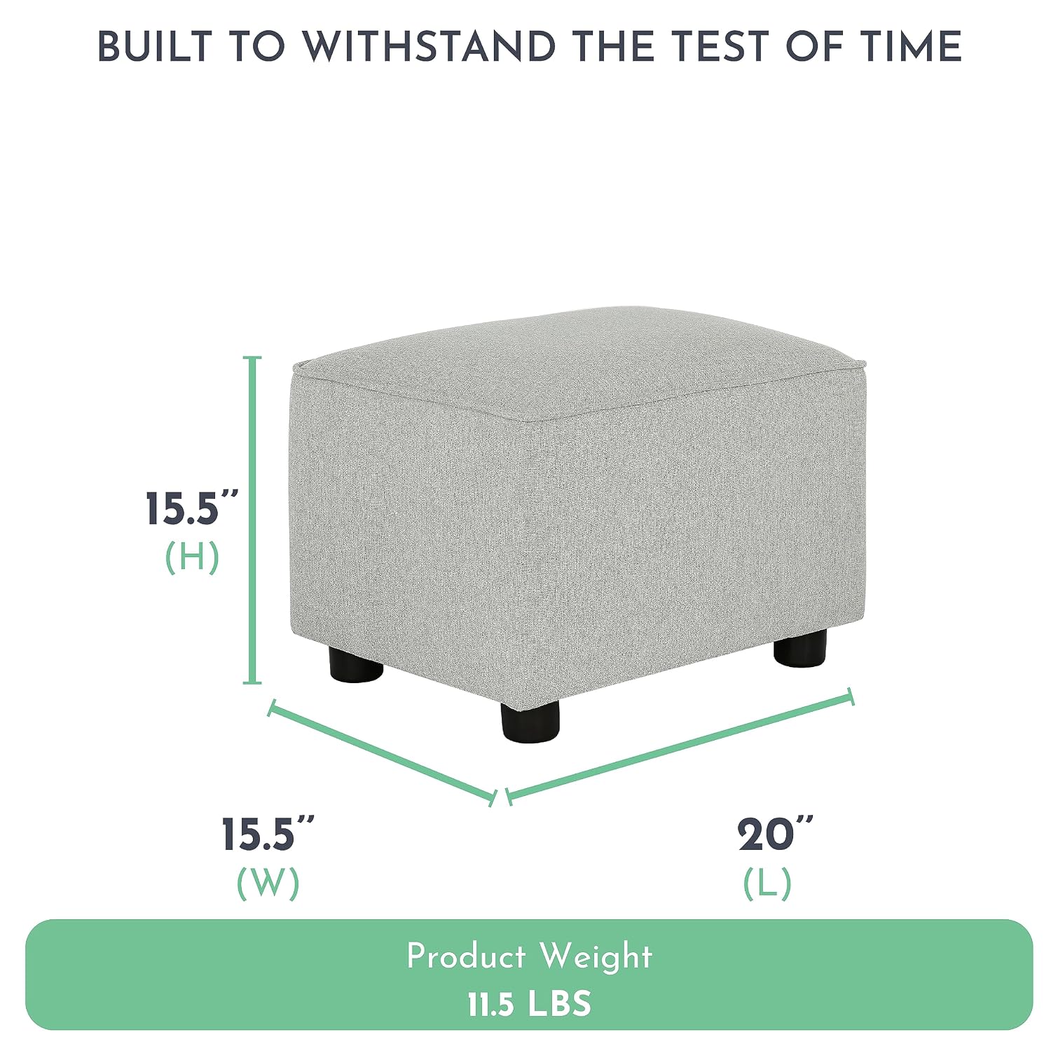Evolur Holland Upholstered Ottoman in Harbor, Foot Rest Stool for Nursing Moms, Tool-Free Assembly, Made for Every Décor