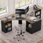 L Shaped Desk with Power Outlets & USB C Port, 59'' Reversible L-Shaped Computer Desk with File Drawer for Letter/Legal Size, Corner Office Desk with Storage Shelves, Rounded Corners, Black