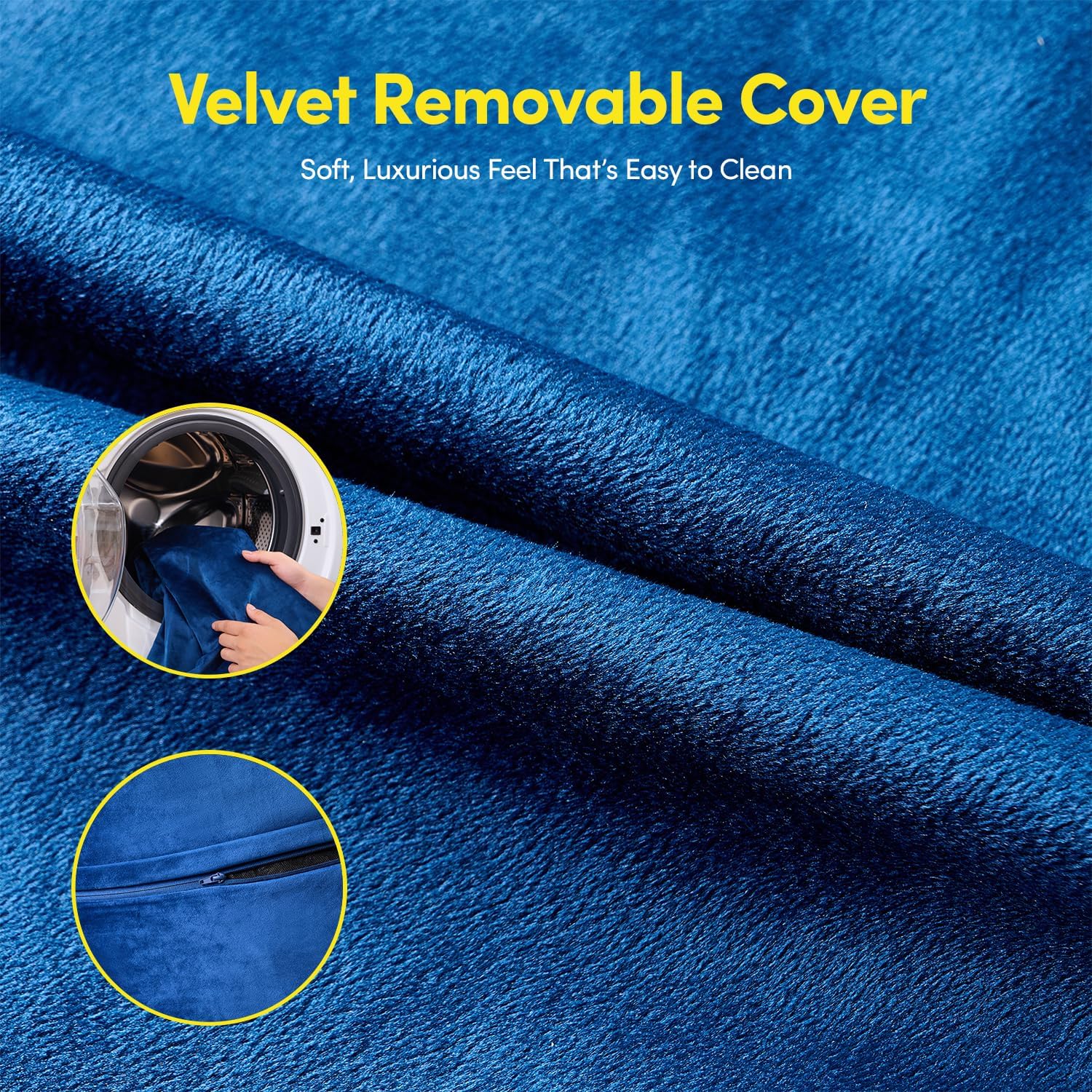 Bean Bag Chair 3ft Memory Foam Sack with Removable Velvet Cover, Ultra Soft Fabric, High Rebound Foam Filling, Portable Lazy Sofa for Adults & Teens, Navy Blue