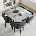 Square Sintered Stone Table Chair Set for 4, 31'' Gray Conference Table, Modern Home Dining and Reception