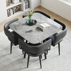 Square Sintered Stone Table Chair Set for 4, 31'' Gray Conference Table, Modern Home Dining and Reception