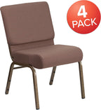 EMMA + OLIVER 4 Pack 21" W Stacking Church Chair in Brown Dot Fabric - Gold Vein Frame