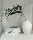 Handmade Ceramic Decorative Vase – Warm White Rustic Textured 10.4” Round Vase with Irregular Waves and Weathered Stone Finish for Home, Office, Farmhouse Decor