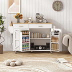 VVFLU 51.8" Kitchen Island Cart with Trash Can Storage, Kitchen Island on Wheels with Power Outlet & Drop Leaf, Rolling Kitchen Cart with Towel Rack & Spice Rack, Mobile Islands Table for Kitchen