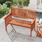 Tangkula Outdoor Wood Garden Bench, 2-Person Patio Park Bench with Backrest, Armrests and Slatted Seat, Outside Loveseat Furniture for Front Porch, Balcony, Deck and Yard
